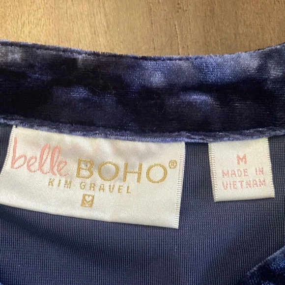 Belle by Kim Gravel Navy Velvet Floral Embroidered Blouse - Picture 3 of 4